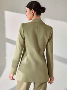 CLARA VERO 女士浅绿色前扣亚麻优雅西装外套 - 綠色 - 查看 2