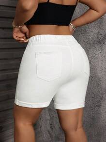 SHEIN SXY Plus Size Solid Color Denim Shorts, Fashionable For Summer - White - View 2
