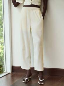 Lumivelle Pantalon ample et ample d'été pour femmes de couleur unie - Nude - Voir 4