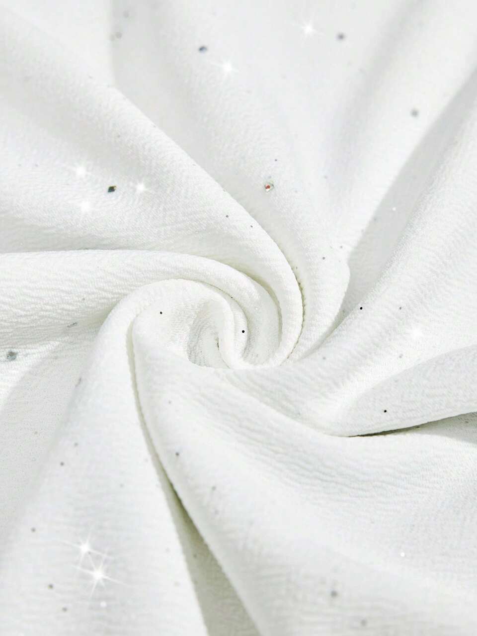 SHEIN Maija Women's White Shimmer Summer Seductive Dinner Dress Ivory Sequin V-Neck Deep V Wide Shoulder Front Pleated Back Hidden Zipper Elegant Midi Sheath