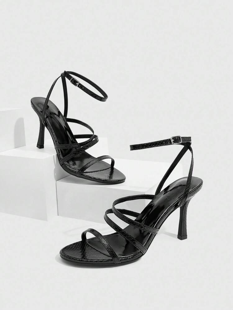 CUCCOO SZL Sandalias elegantes de tacón alto con puntera redonda, de moda y sexy, para fiesta en negro y delgado