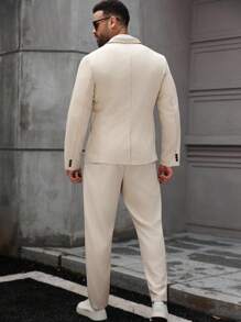 Manfinity Mode Men's Plus Size Gentleman Business Single Breasted Blazer & Pants Set