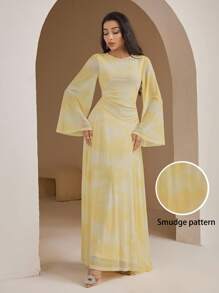 Veilorie Đầm xòe tay loe eo bó màu thanh lịch cho nữ - Vàng nhạt - Xem 2