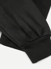 SHEIN Leap Crew 青少年女孩休闲简约个性化星星图案黑色长袖连帽加厚运动衫，适合返校、秋冬季 - 黑色 - 查看 4