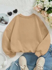 SHEIN 年轻女孩休闲日常舒适针织厚长袖连帽衫运动衫，适合秋冬季