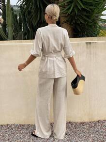 Livesso Ensemble 2 pièces en lin décontracté pour femmes, nouvelle collection automne