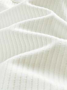 ROMWE Kawaii Women's Summer Casual Basic Ribbed Bow Strap Shorts Pajama Set - White - View 6