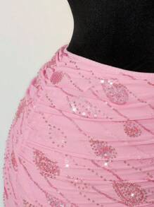 SHEIN ICON Váy ôm sát thời trang dự tiệc sinh nhật về quê cho nữ, xếp ly kim sa màu hồng lấp lánh - Hồng - Xem 4