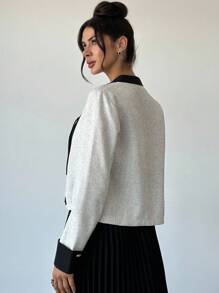 Firerie 女士秋冬优雅简约精致休闲日常百搭街头通勤撞色金属纽扣装饰亚麻宽松外套，适合毕业、教师、返校、秋季、复古、办公场合穿着。 - 杏色 - 查看 9