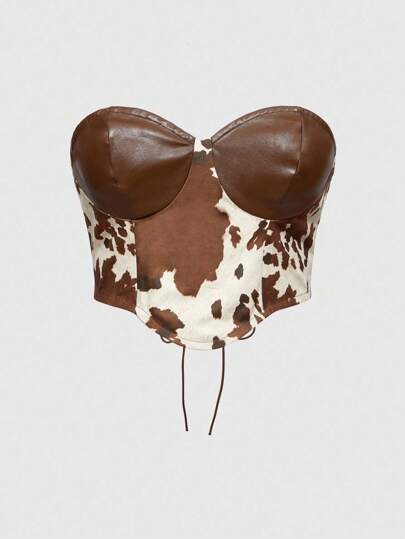 Hippie Top tubo alla moda con motivo a cow print in stile Y2K per donne taglie forti