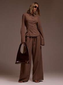 MUSERA Áo sơ mi phối eo thon kiểu Ibiza, phù hợp cho kỳ nghỉ, gợi cảm, lãng mạn, thanh lịch, thích hợp cho sinh nhật, phong cách Boho, chất liệu raffia, mùa xuân hè. - màu nâu - Xem 5