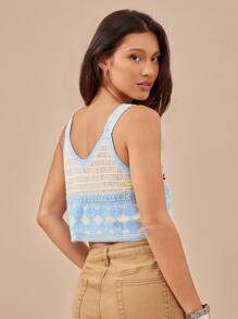 WESTFADE Floral Embroidered Cropped Crochet Knit Tank Top Summer Beach Vacation Western Tank Top