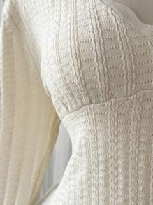 Comfortcana Áo thun tay dài họa tiết hoa dệt kim cỡ lớn cho nữ, nhẹ mùa thu/đông - Màu be - Xem 3