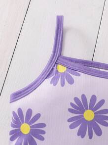 SHEIN 2 pezzi Set di canotta e pantaloncini casual e comodi con motivo floreale arricciato