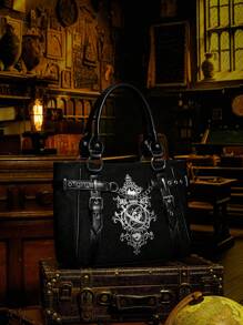 HARRY POTTER X SHEIN PU 皮革链条装饰黑色顶部提手包 - 黑色 - 查看 2