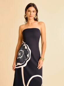 CAJUNI Váy suông hở vai họa tiết hoa đen trắng dành cho nữ, thích hợp cho kỳ nghỉ hè, hẹn hò, tiệc tùng, đi biển - Nhiều màu - Xem 1