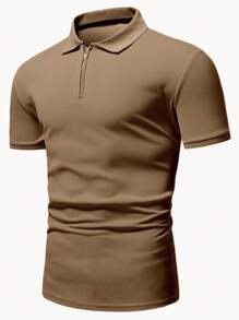 Manfinity Homme Men Quarter Zipper Polo Shirt - Khaki - View 3