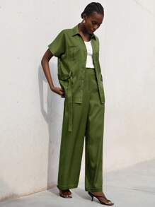 Aveloria Modichic 2pcs Casual Lace-Up Waist Tie Suit