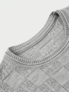 EURMUSE Men Rib Knit Geometrical Pattern Crew Neck Regular Sweater - Grey - View 4