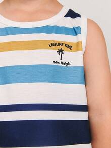 SHEIN Young Boy Casual Striped Round Neck Tank Top And Shorts Set, Comfortable And Minimalist Boys Summer Outfit - Khaki - View 5