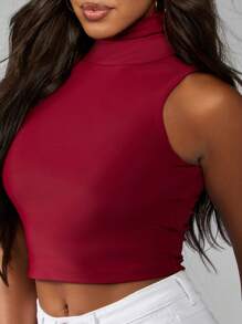 MISSGUIDED Sleeveless Mock Neck Crop Top High Neck Form Fitting Summer Tank Fashion Basic Essential Turtleneck Fitted Clubwear Evening Party Fall Winter Spring - Brown - View 4