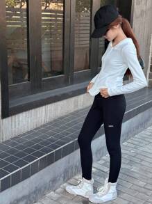 Dazy Kids Pantalones leggings casuales de ajuste delgado con estampado de letras para adolescentes, otoño