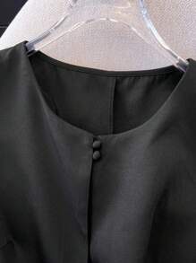 Franclia Women's Solid Color Embroidered Lace Patchwork Sleeveless Shirt With Design Details, Spring/Summer, Casual & Fashionable Clothes For University - Black - View 7