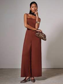 COSMINA Combinaison femme ample à jambes larges de couleur unie, combinaisons pour femmes - Marron - Voir 3