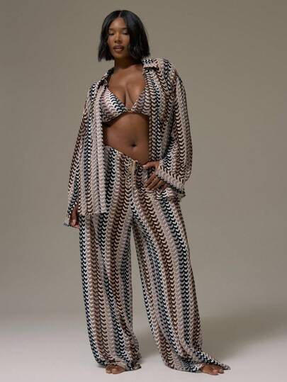 MUSERA Plus Drawstring Waist Crochet Knit Style Wide Leg Vacation Holiday Cute Holiday Romantic Cute Summer Sexy Beach Curve, For Women Spring Summer Vacation