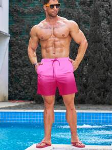 Zalmeno Quần short đi biển hai lớp họa tiết ombre có dây rút cạp chun màu hồng cho nam Quần bơi nam Bộ đồ bơi màu hồng cho nam Quần bơi màu hồng nóng bỏng - Nhiều màu - Xem 5