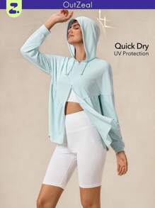 OutZeal Women UV Protection Flowy Ruffled Hem Hooded Sun-Proof Jacket Daily Casual - Baby Blue - View 1