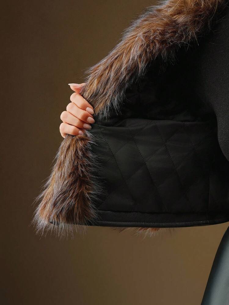 Chaqueta de moda con cuello grande y esponjoso, abrigo de otoño/invierno