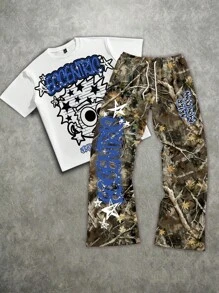 Manfinity ZONE917 2 件男士宽松短袖 T 恤和抽绳裤套装