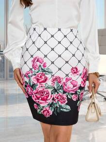 SHEIN Clasi High Waist Floral Print Bodycon Skirt - Multicolor - View 5