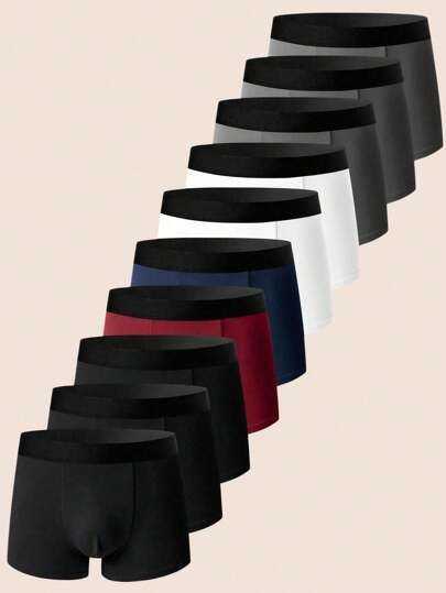 Snug Zone 10pcs/Pack Men's Casual Boxers, Minimalist Style Suitable For Summer