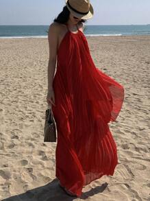 DAZY 2pcs/Set Women's Top And Skirt, Red Mesh Flowy Set,Beach Outfits