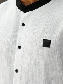 Manfinity Homme 大码男士休闲黑白撞色纽扣衬衫