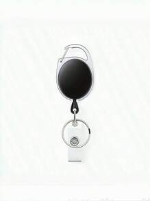 Hộp đựng thẻ ID bằng nhựa cứng màu đen dạng đứng có thể thu vào, kẹp carabiner dùng cho công việc điều dưỡng tại văn phòng, dây đeo thẻ chìa khóa, hộp đựng thẻ giấy phép - màu đen - Xem 2