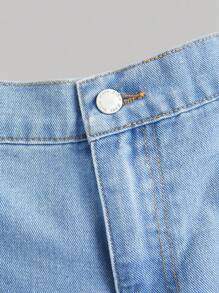 SHEIN MOD 大码蓝色牛仔短裤甜美蕾丝拼接高腰裙裤夏季韩版潮流返校美式短裤 - 淺色水洗藍 - 查看 6