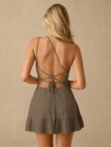 Enchnt Summer/Fall Romantic Women's Linen Asymmetrical Neck Cross-Tie Backless Sleeveless Top,Fashionable&Elegant&Sexy For Vacation&Date&Holiday&Party&Graduation&Wedding Guest&Beach,Summer For Women - Brown - View 2