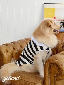 PETSIN 1pc Black & White Striped Pet Cat/Dog Polo Shirt