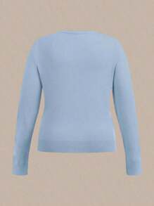 SHEIN BASICS كارديجان طويل الأكمام بلون أساسي للمقاسات الكبيرة في فصل الخريف/الشتاء - أزرق فاتح اللون - مشاهدة 2