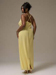 MUSERA 加大围脖细肩带纯色长裙春夏季度假毕业性感可爱优雅海滩度假返校节礼服秋季婚礼宾客 - 黃色 - 查看 2