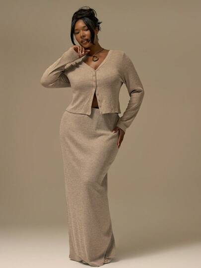 MUSERA Plus Size Maxi Knit Skirt Cute Summer Holiday Elegant Vacation Romantic Curve Farmhouse