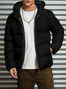 Men's Young Casual Textured Grid Fabric Slim Fit Padded Coat