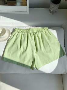 Comfortcana Pantalones cortos casuales de mujer de mini-longitud con estampado de caballero en color verde lima, de corte holgado