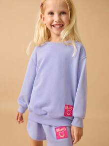 Maija Kids Maija Kids 2 Stücke/Set Kleine Mädchen Sweatshirt mit Buchstaben Muster und Drop Shoulder Langarm Rundhalsausschnitt und Shorts