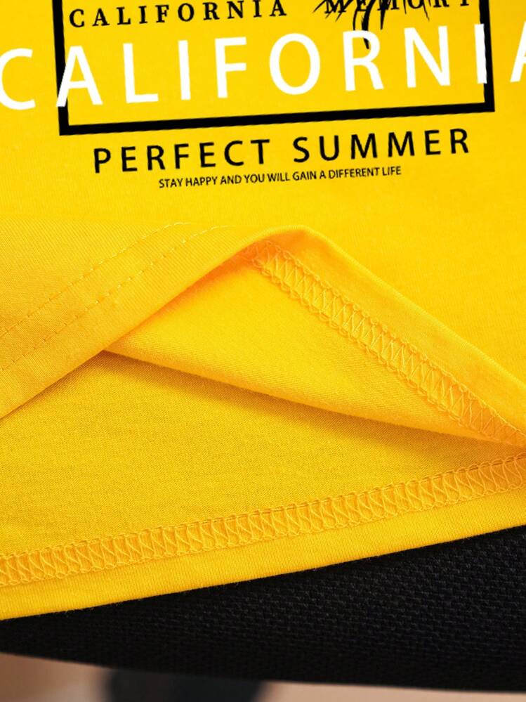 SHEIN Tween Boys' Casual Round Neck Short Sleeve T-Shirt, Suitable For Summer - Yellow - View 7