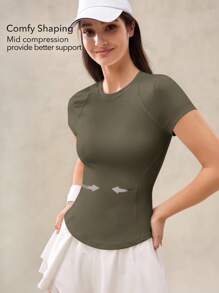 OutZeal 女士健身服运动背心普拉提套装健身上衣凉爽透气下摆运动上衣 - 綠色 - 查看 3