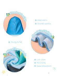 CoComelon X SHEIN 可爱卡通海洋动物鲸鱼连帽斗篷毛巾，适合幼儿，超强吸水超细纤维，速干，不起毛，保暖，适合 2-6 岁儿童，可用于沐浴、游泳、海滩 - 藍色 - 查看 5